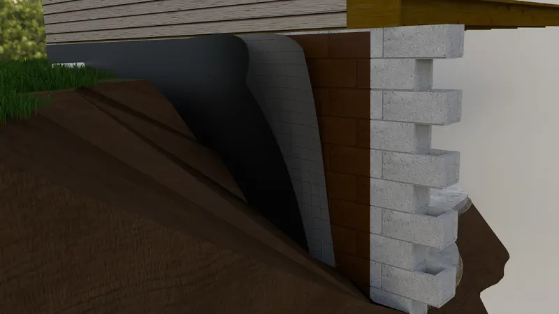 Exterior waterproofing membrane, 3D render by Signature Media