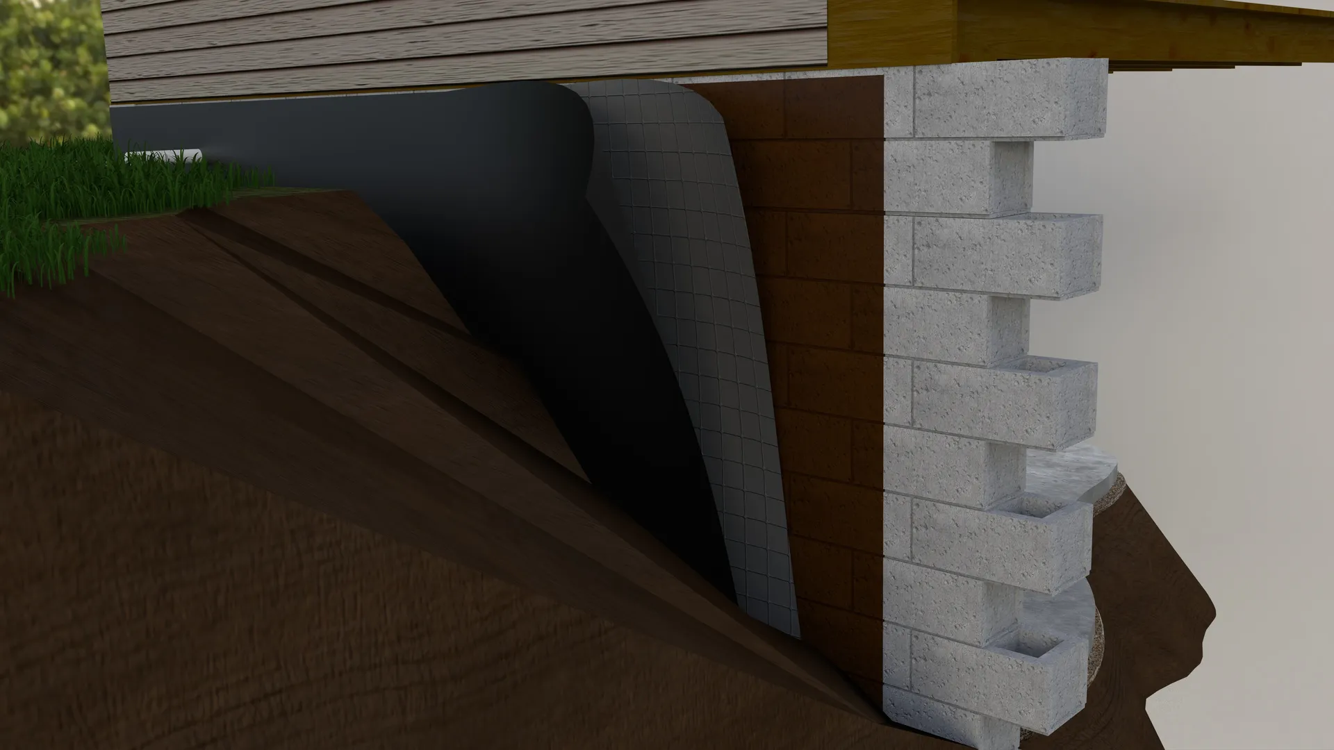 Exterior waterproofing membrane, 3D render by Signature Media