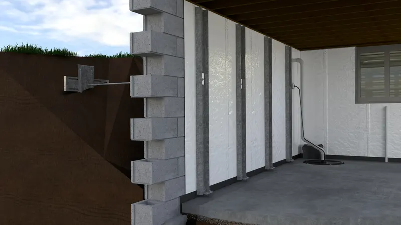 C channel wall anchors basement, cutaway, 3D render by Signature Media