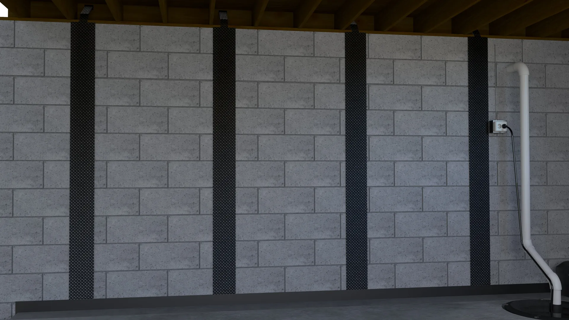 Carbon fiber wall straps, 3D render by Signature Media