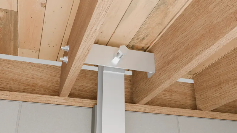 Structural bracket wooden joists steel I-beam, 3D render by Signature Media