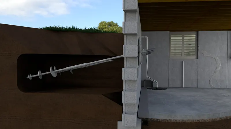 Helical wall anchor basement, cutaway, 3D render by Signature Media