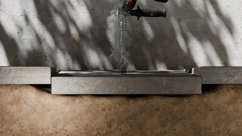 Slab jacking drilling injection port, 3D render by Signature Media