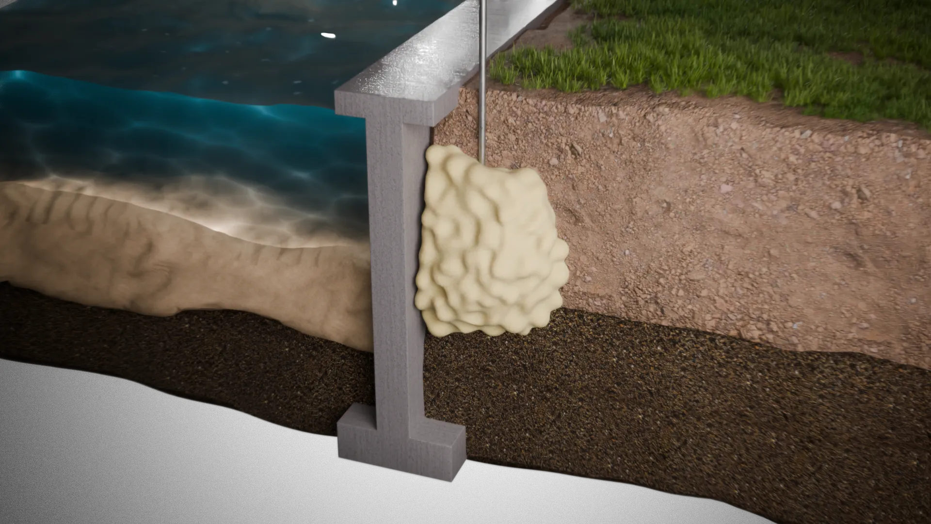 Polyurethane foam injection pool wall, 3D render by Signature Media