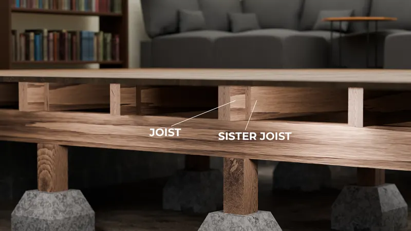 Sagging floor sister joist, 3D render by Signature Media