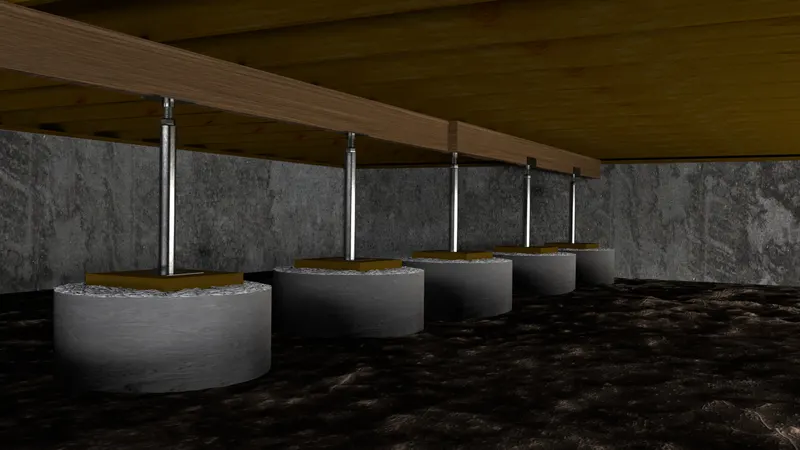 Crawl space support jacks, 3D render by Signature Media