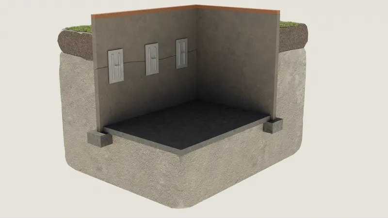Wall anchor plates basement excavation, 3D render by Signature Media