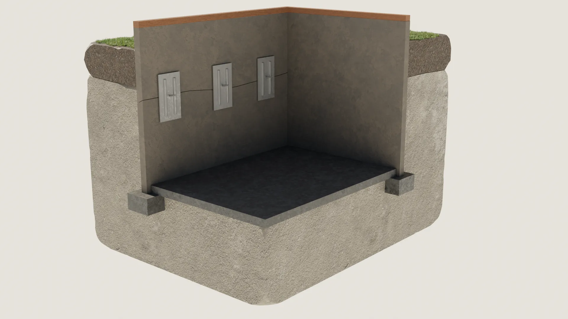 Wall anchor plates basement excavation, 3D render by Signature Media