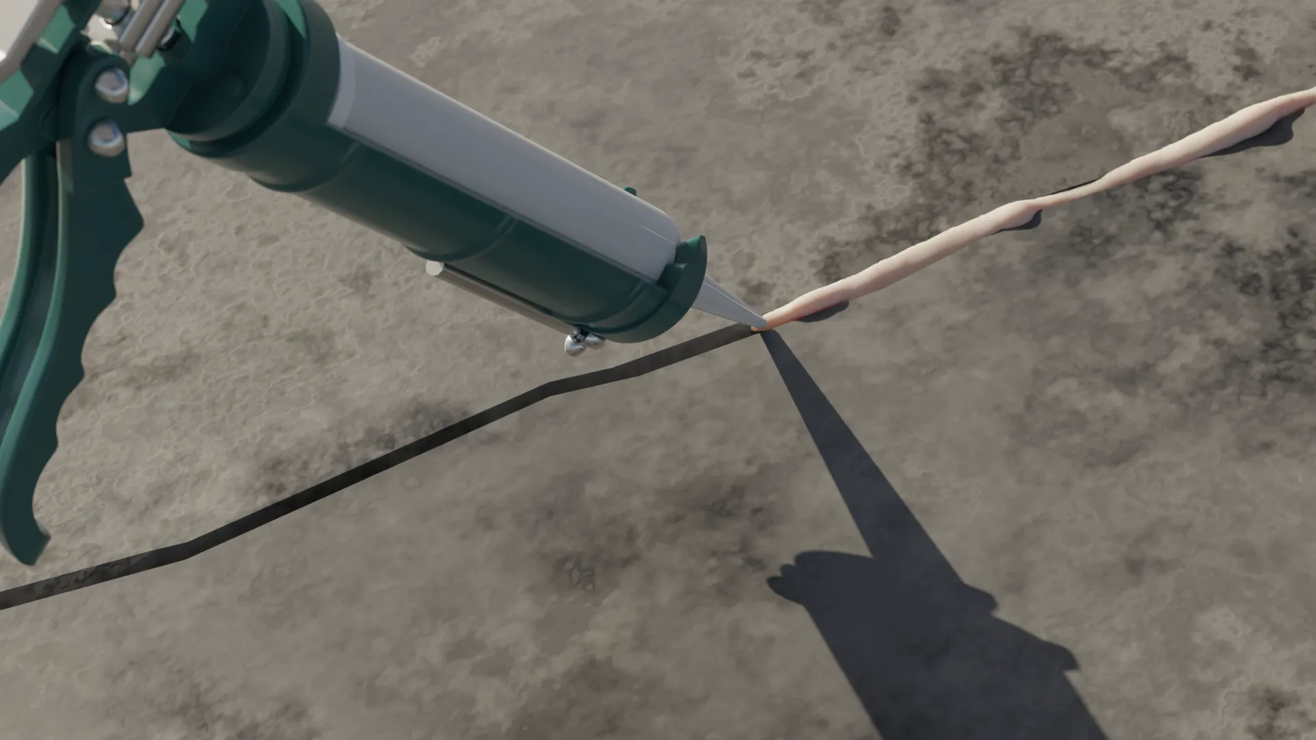 Caulking gun sealing concrete crack, 3D render by Signature Media