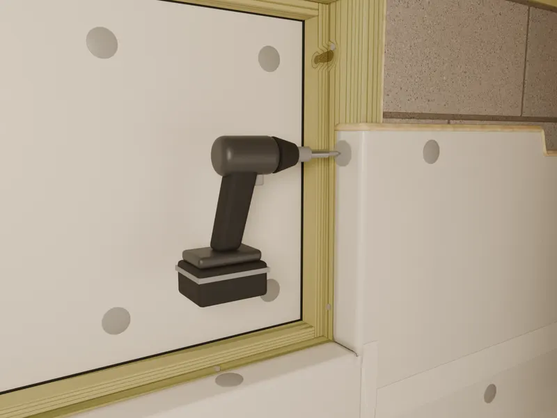 Crawl space insulation rigid foam cordless drill, 3D render by Signature Media