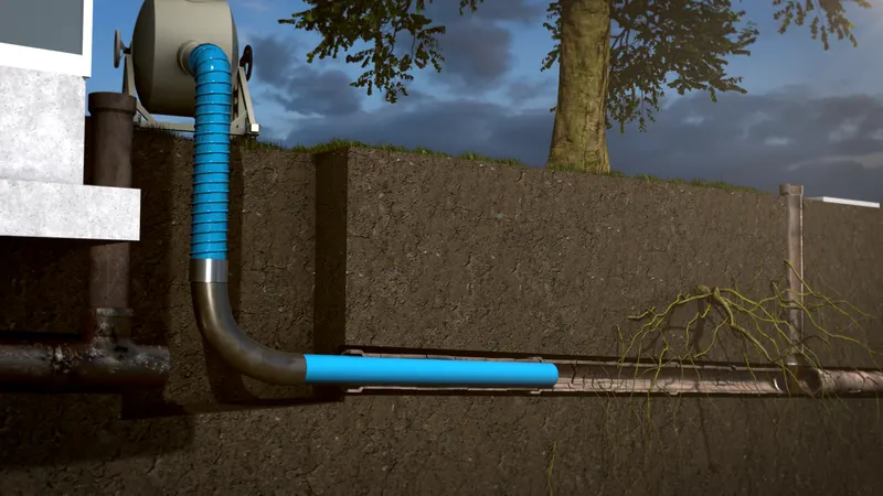 Pipe lining process lateral, cutaway, 3D render by Signature Media