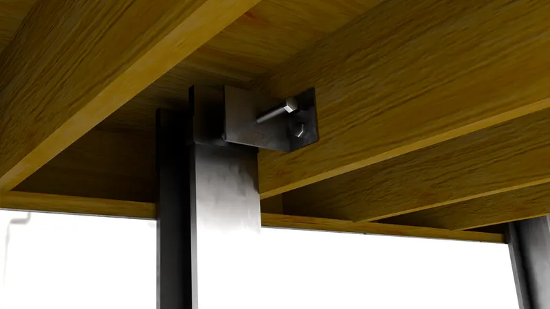 I-beam wall support joist bracket, detail, 3D render by Signature Media