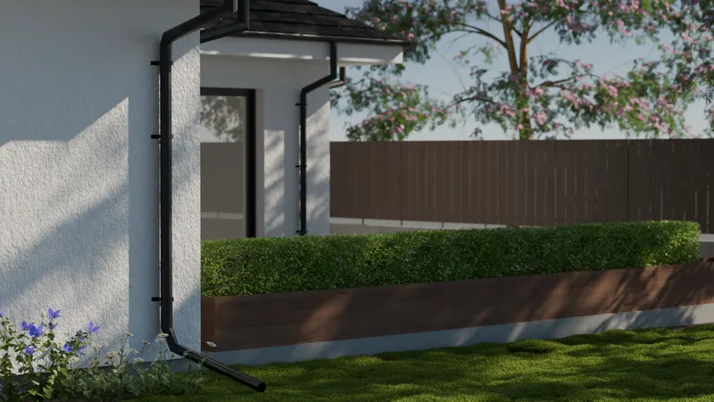 Downspout extension pipe exterior wall, 3D render by Signature Media