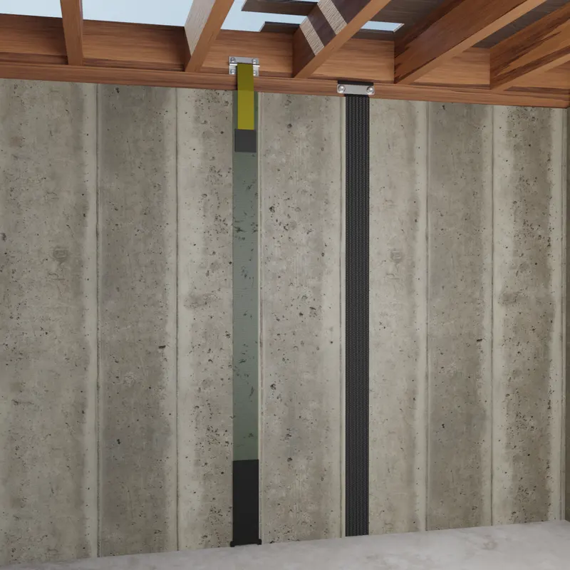 Carbon fiber strap poured concrete wall, 3D render by Signature Media