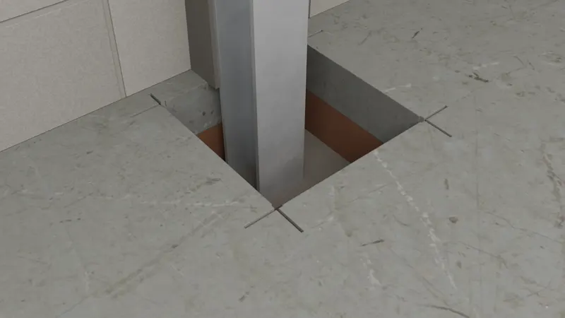 Steel I-beam basement support columns foundation repair, 3D render by Signature Media