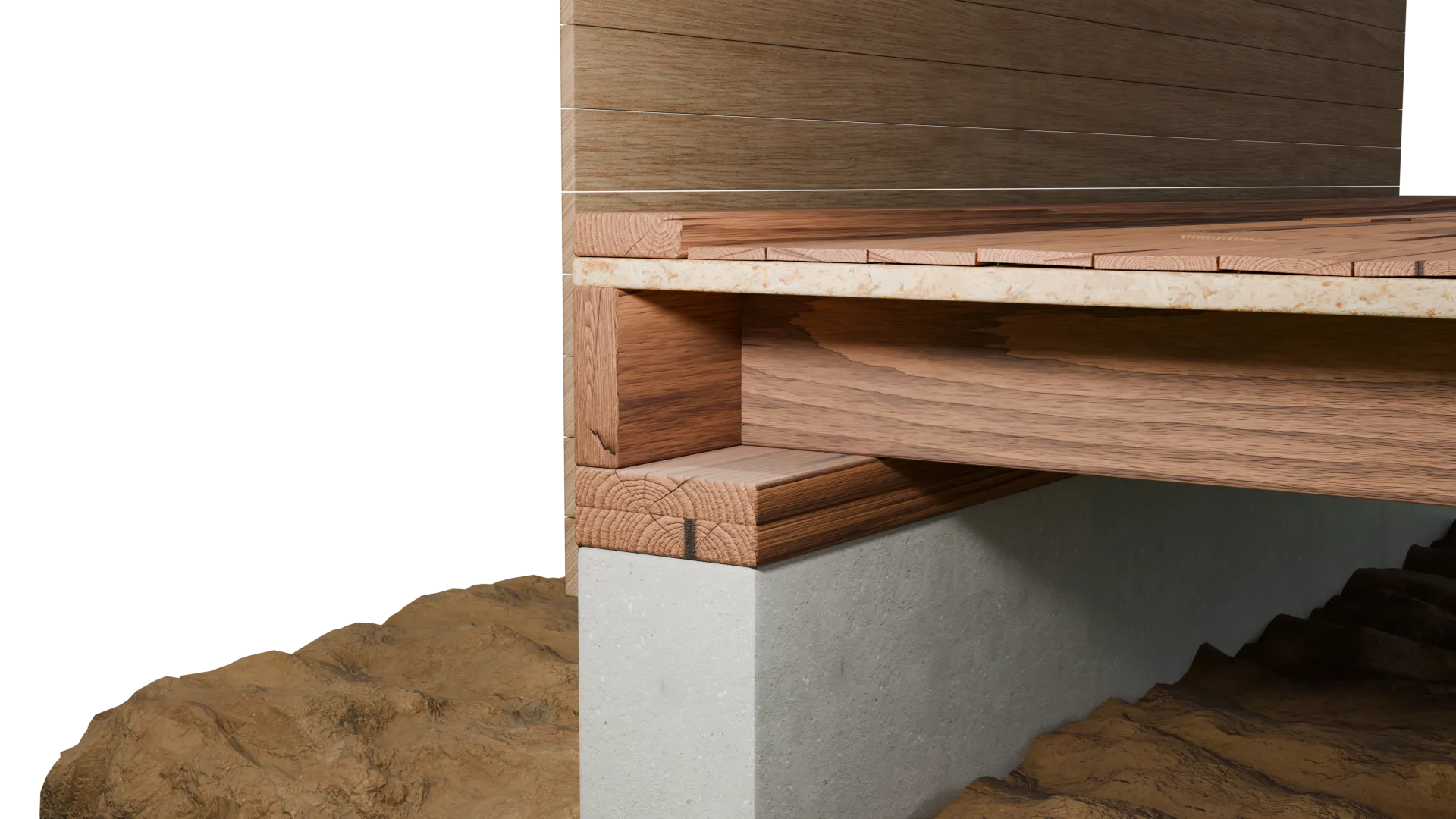 Sill plate rim joist foundation, 3D render by Signature Media