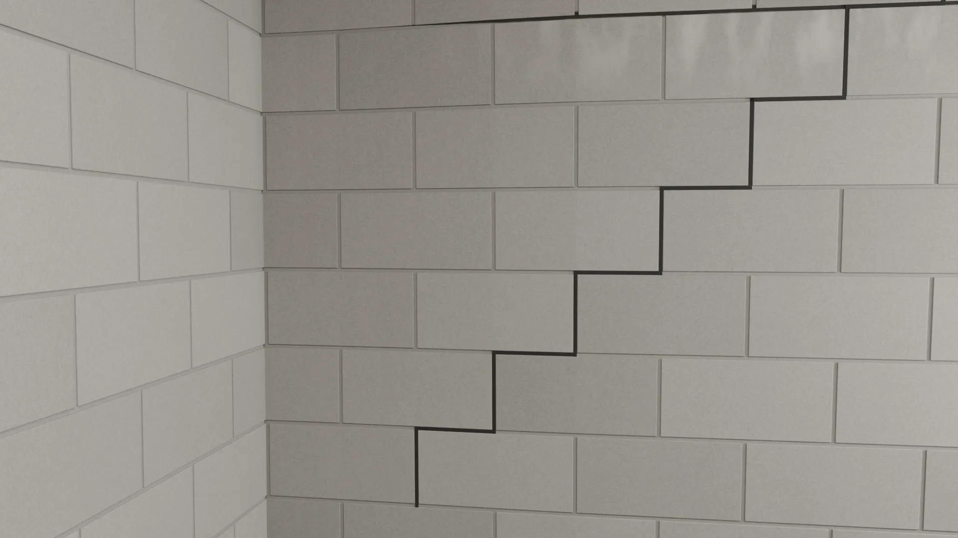 Stair step crack block wall foundation, 3D render by Signature Media