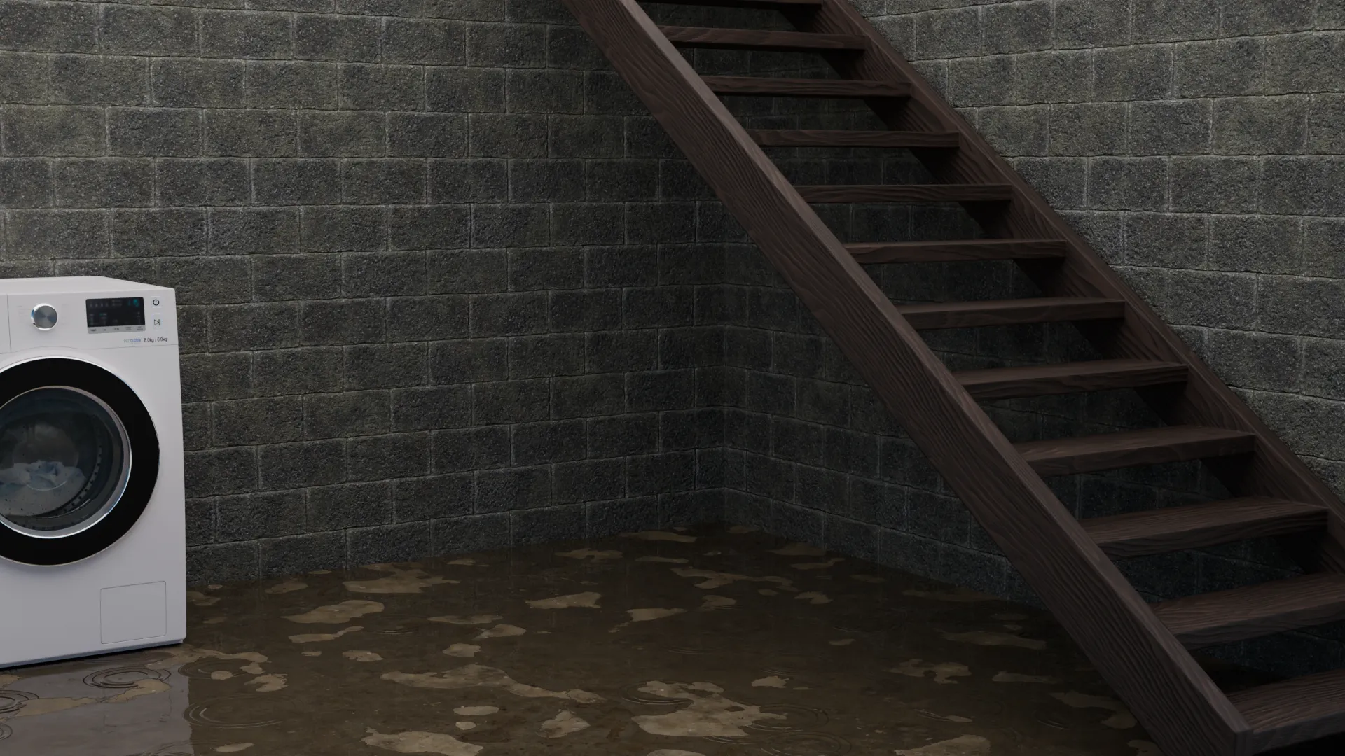 Flooded basement standing water, 3D render by Signature Media