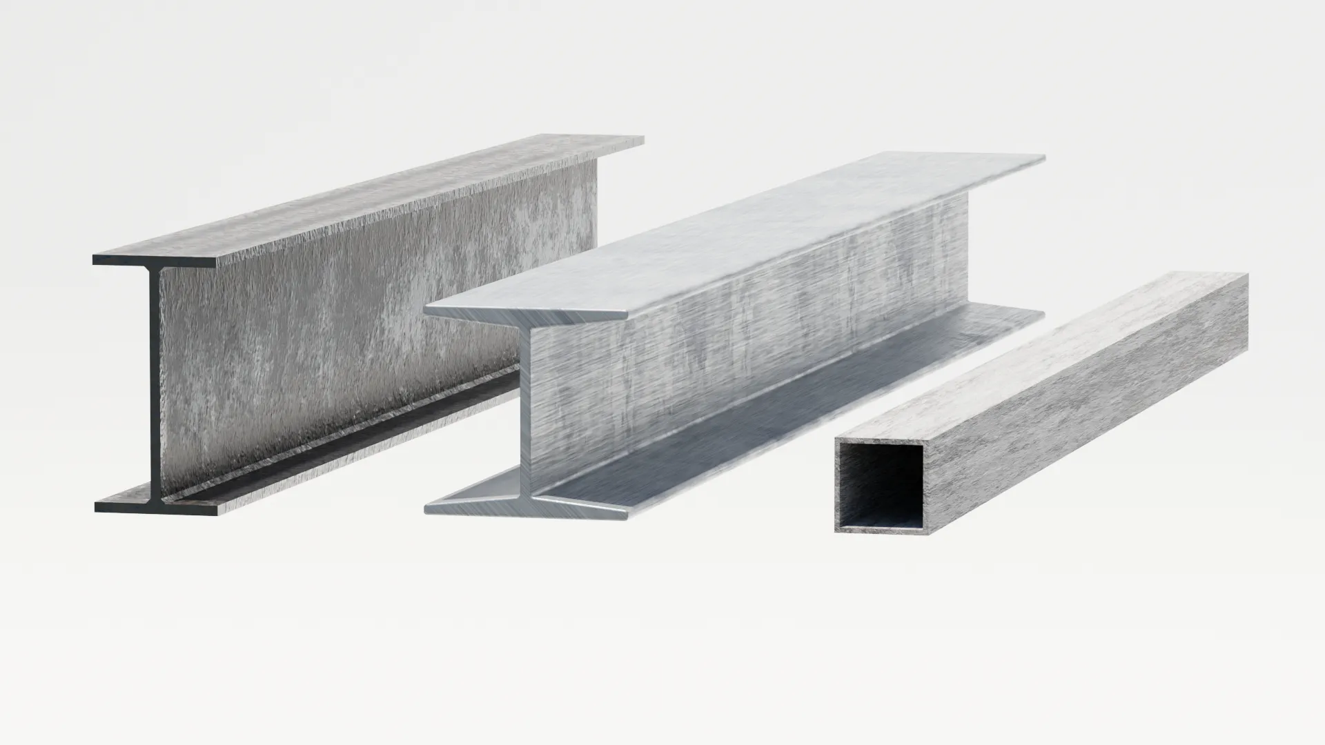 Steel beam and tube material sample, 3D render by Signature Media