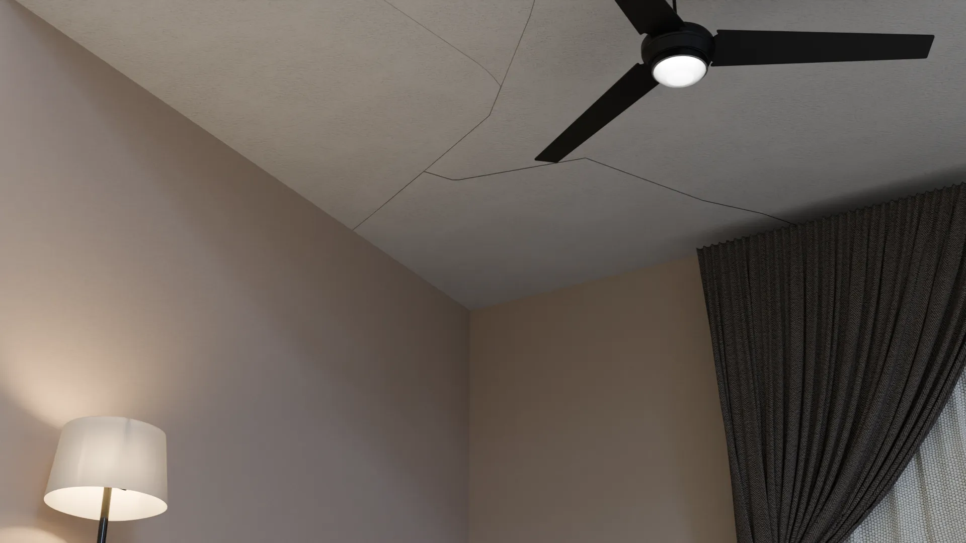 Ceiling spider crack corner, 3D render by Signature Media