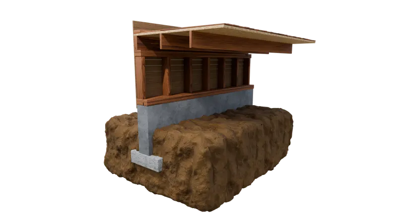 Cripple wall structure, cutaway, 3D render by Signature Media