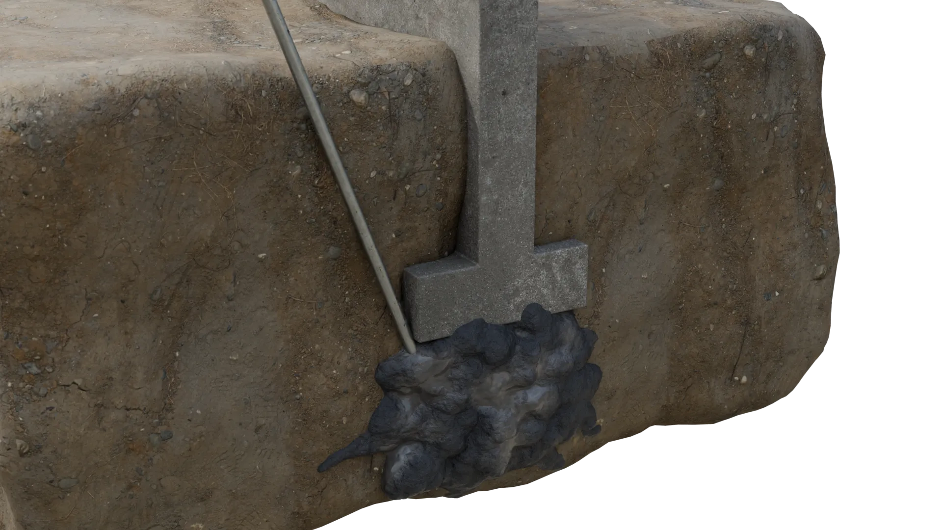 Grout injection soil stabilization footing, 3D render by Signature Media