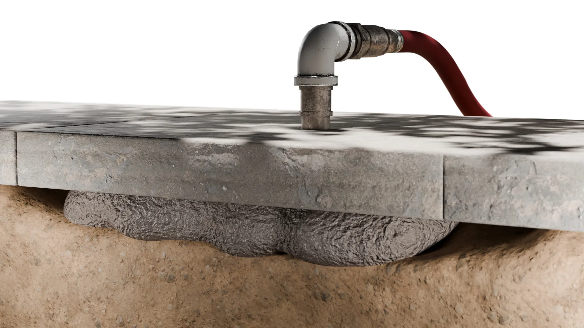 Slab jacking injection port, 3D render by Signature Media